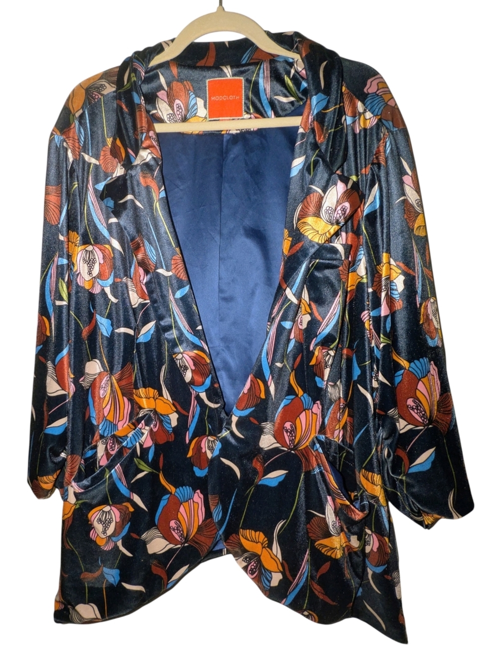 Modcloth Navy Velvet Abstract Pattern Blazer Gorgeous 4 EUC